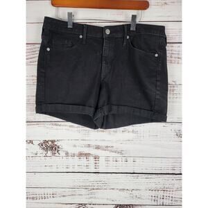 Mossimo High Rise Midi Shorts 12 Womens Black Cuffed Pockets Stretch Denim
